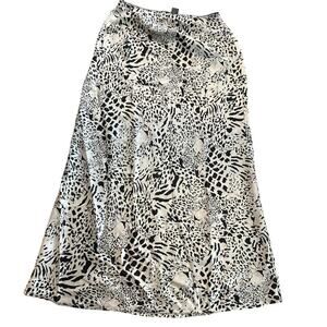 Timing Black And Cream Flared Floral Satin Midi Skirt Size Medium